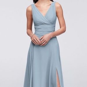 David's Bridal Dusty Blue Surplice Tank Long Chiffon Bridesmaid Dress 16 F19831